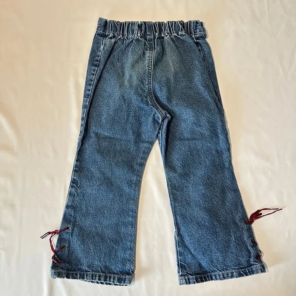 Vintage 2000s Denim Bell Bottom Jeans w/ Lace Up Flare Detailing Sz 5T
